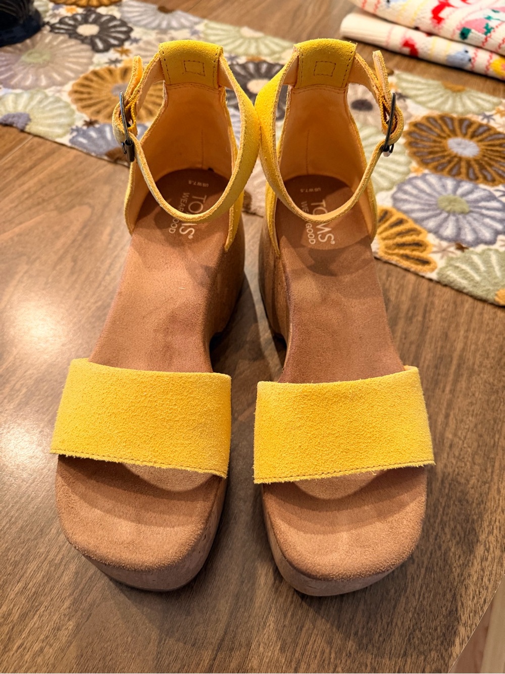 TOMS Yellow Laila Cork Platform Sandal - Picture 3 of 5